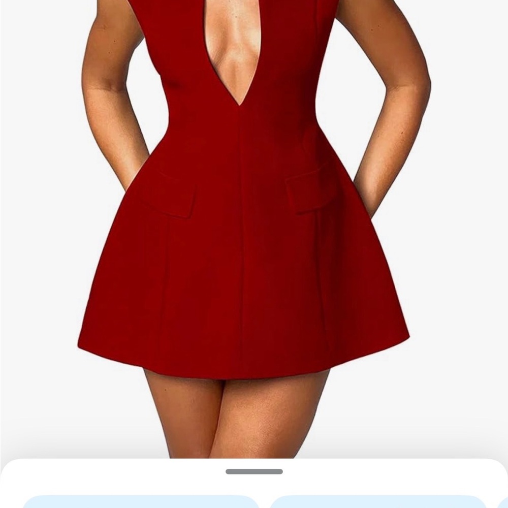 Elegant Red Plunge Neck Dress